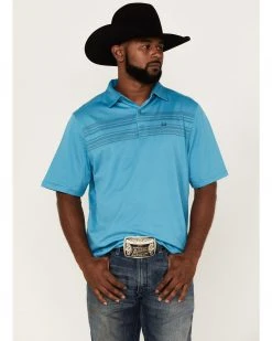 Cinch Men's Arena Flex Blue Striped Short Sleeve Polo Shirt 