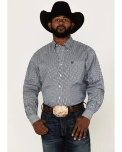 Cinch Men's Striped Teal Stretch Geo Print Long Sleeve Button-Down Western Shirt  -Cinch Shop 2000364005 442 P1 1