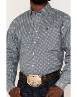 Cinch Men's Striped Teal Stretch Geo Print Long Sleeve Button-Down Western Shirt  -Cinch Shop 2000364005 442 P3