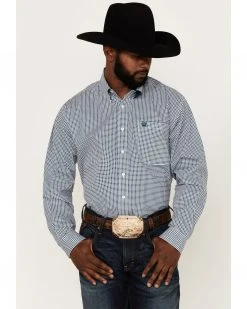 Cinch Men's Square Teal Geo Print Long Sleeve Button-Down Western Shirt 