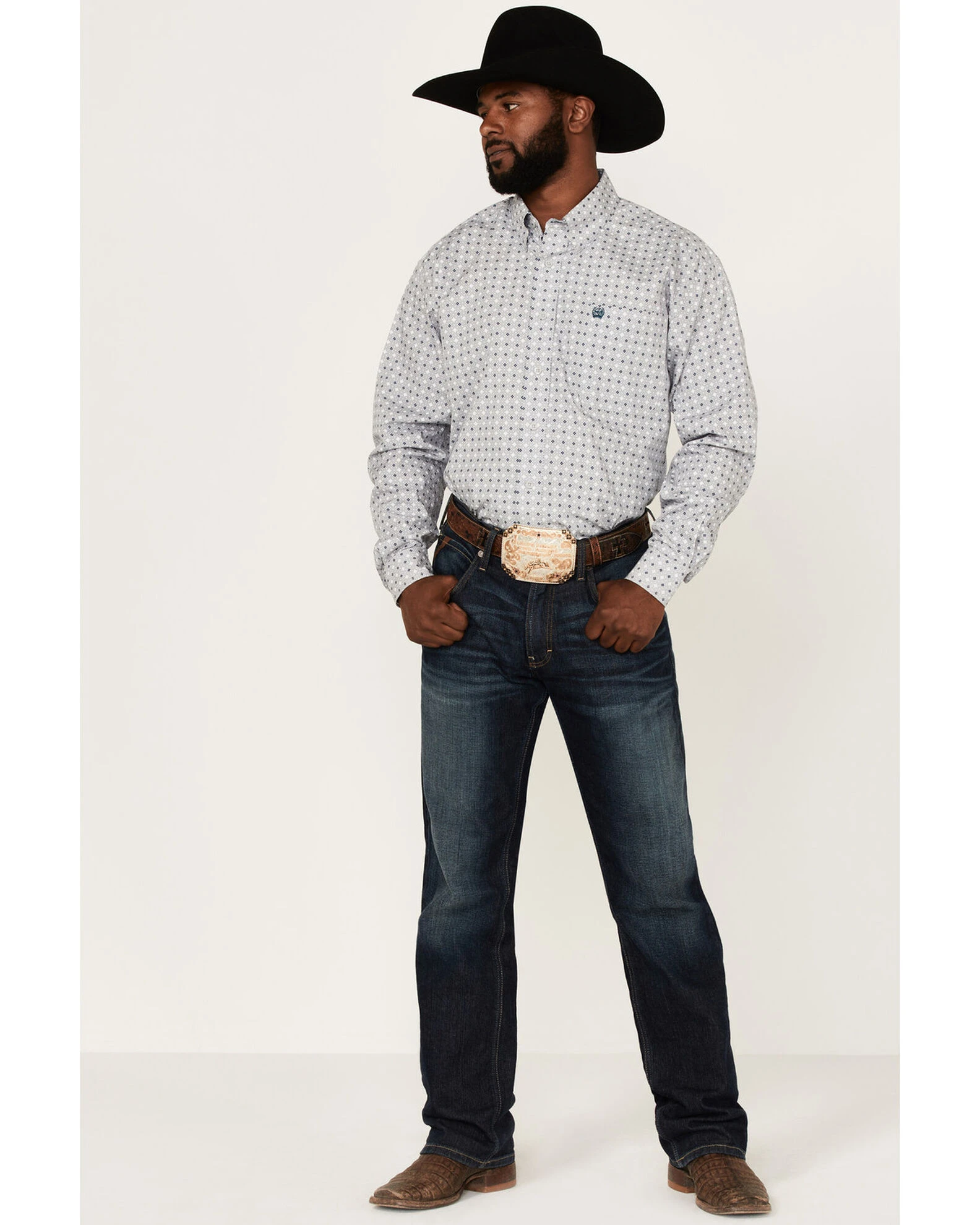 Cinch Men's Stretch Grey Diamond Geo Print Long Sleeve Button-Down Western Shirt 2 Cinch Men's Stretch Grey Diamond Geo Print Long Sleeve Button-Down Western Shirt - Image 2