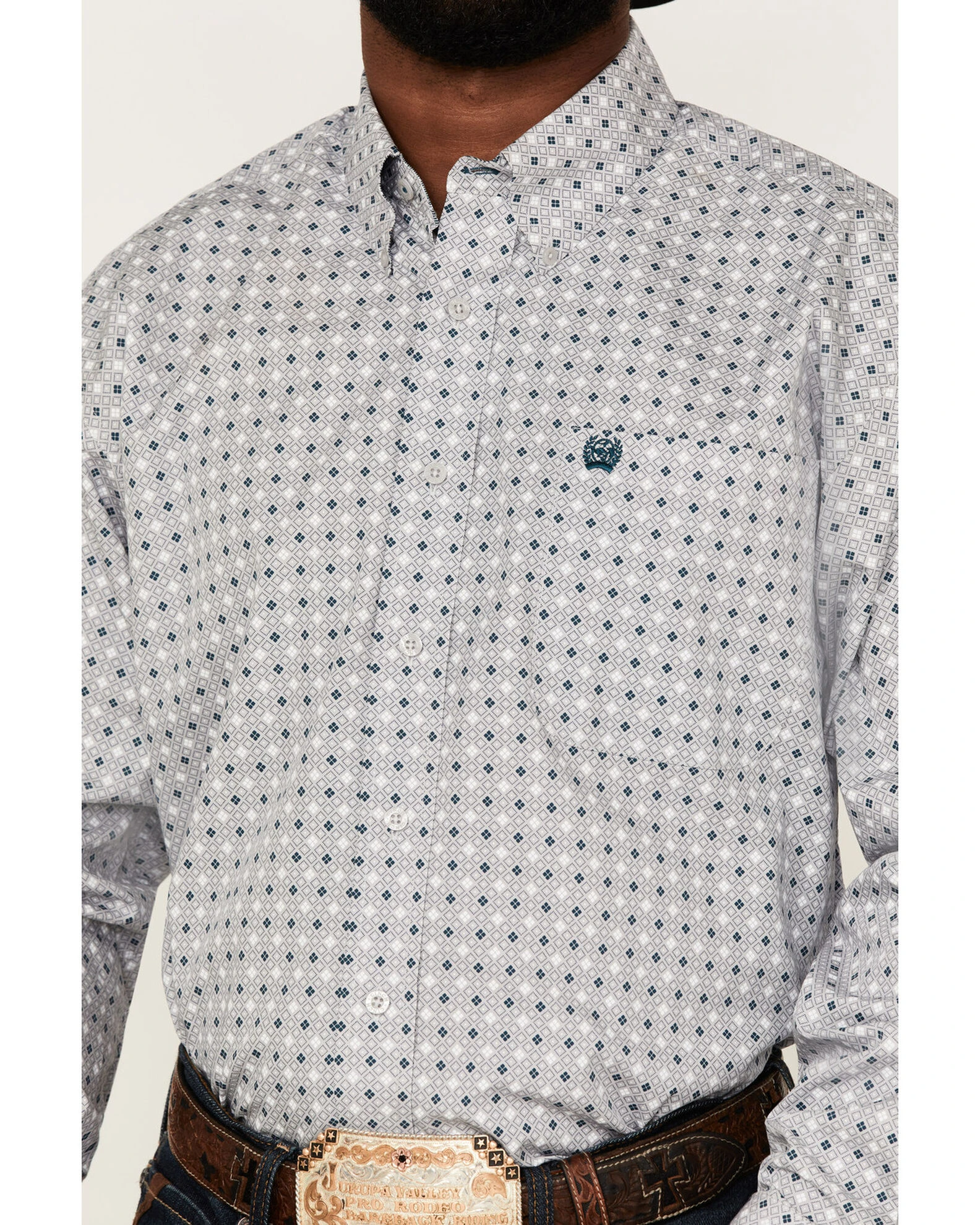 Cinch Men's Stretch Grey Diamond Geo Print Long Sleeve Button-Down Western Shirt 3 Cinch Men's Stretch Grey Diamond Geo Print Long Sleeve Button-Down Western Shirt - Image 3