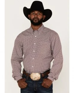 Cinch Men's Modern Fit Burgundy Geo Print Long Sleeve Button-Down Western Shirt  -Cinch Shop 2000364016 640 P1 1