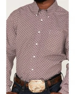 Cinch Men's Modern Fit Burgundy Geo Print Long Sleeve Button-Down Western Shirt  -Cinch Shop 2000364016 640 P3