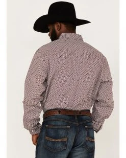 Cinch Men's Modern Fit Burgundy Geo Print Long Sleeve Button-Down Western Shirt  -Cinch Shop 2000364016 640 P4