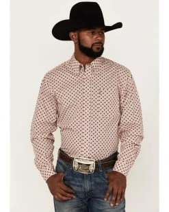 Cinch Men's Modern Fit Pink Floral Geo Print Long Sleeve Button-Down Western Shirt  -Cinch Shop 2000364017 650 P1 1