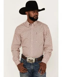 Cinch Men's Modern Fit Pink Floral Geo Print Long Sleeve Button-Down Western Shirt 