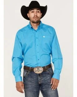 Cinch Men's Geo Blue Print Long Sleeve Button-Down Western Shirt 