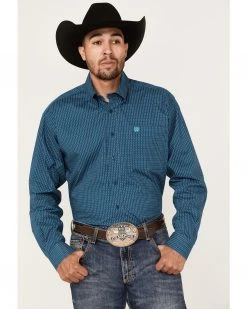 Cinch Men's Stretch Navy Geo Print Long Sleeve Button-Down Western Shirt 