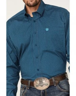 Cinch Men's Stretch Navy Geo Print Long Sleeve Button-Down Western Shirt  -Cinch Shop 2000364026 410 P3