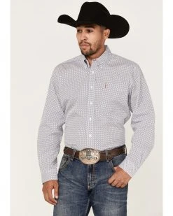 Cinch Men's Modern Fit White All-Over Print Long Sleeve Button-Down Western Shirt 