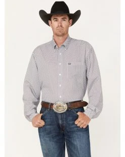 Cinch Men's Arena Flex White Geo Print Long Sleeve Button-Down Western Shirt 