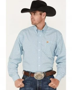 Cinch Men's Geo Light Blue Print Long Sleeve Button-Down Western Shirt 