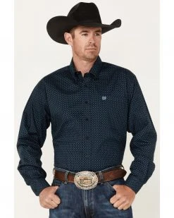 Cinch Men's Square Navy Stretch Geo Print Long Sleeve Button-Down Western Shirt 