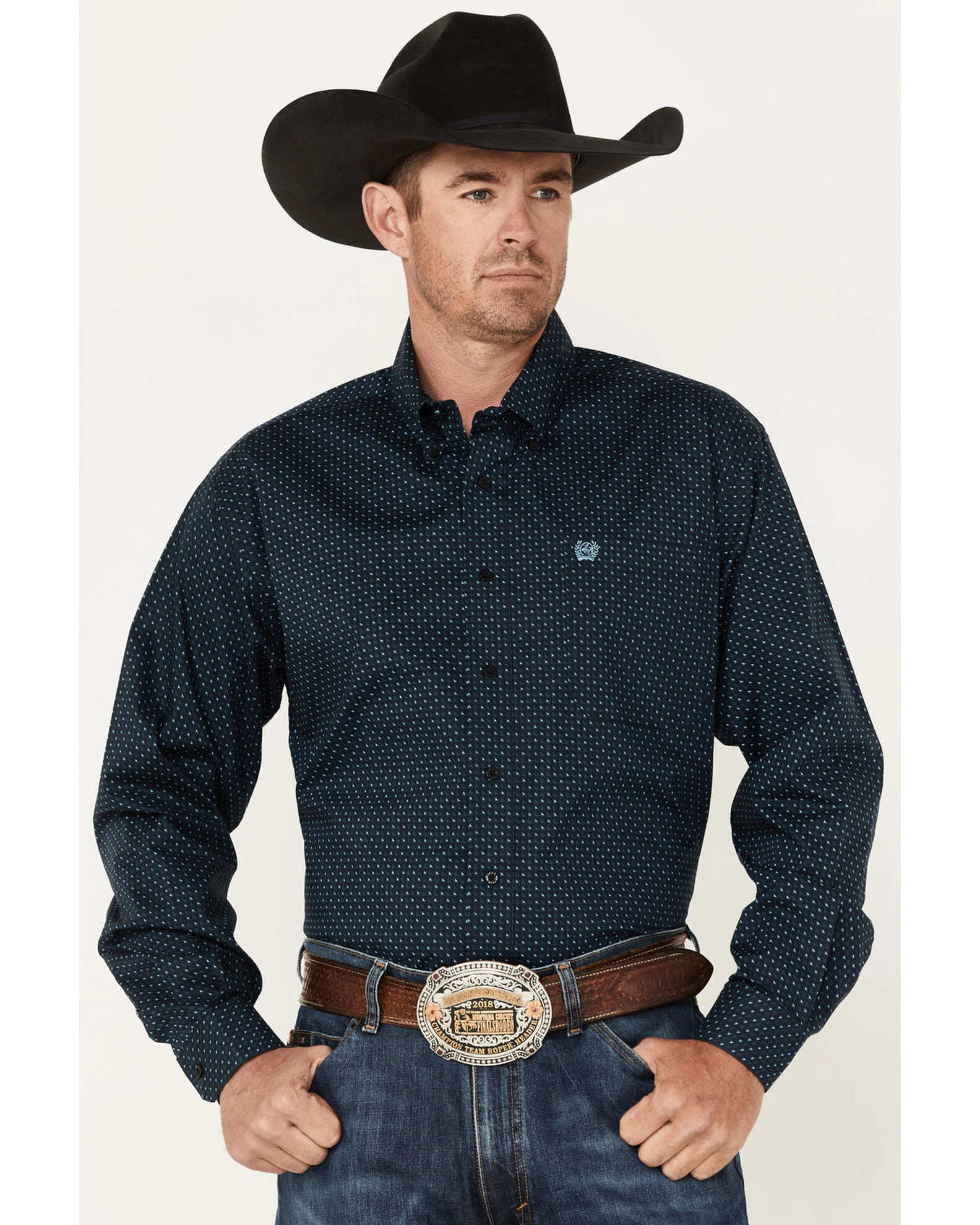 Cinch Men's Square Navy Stretch Geo Print Long Sleeve Button-Down Western Shirt 1 Cinch Men's Square Navy Stretch Geo Print Long Sleeve Button-Down Western Shirt