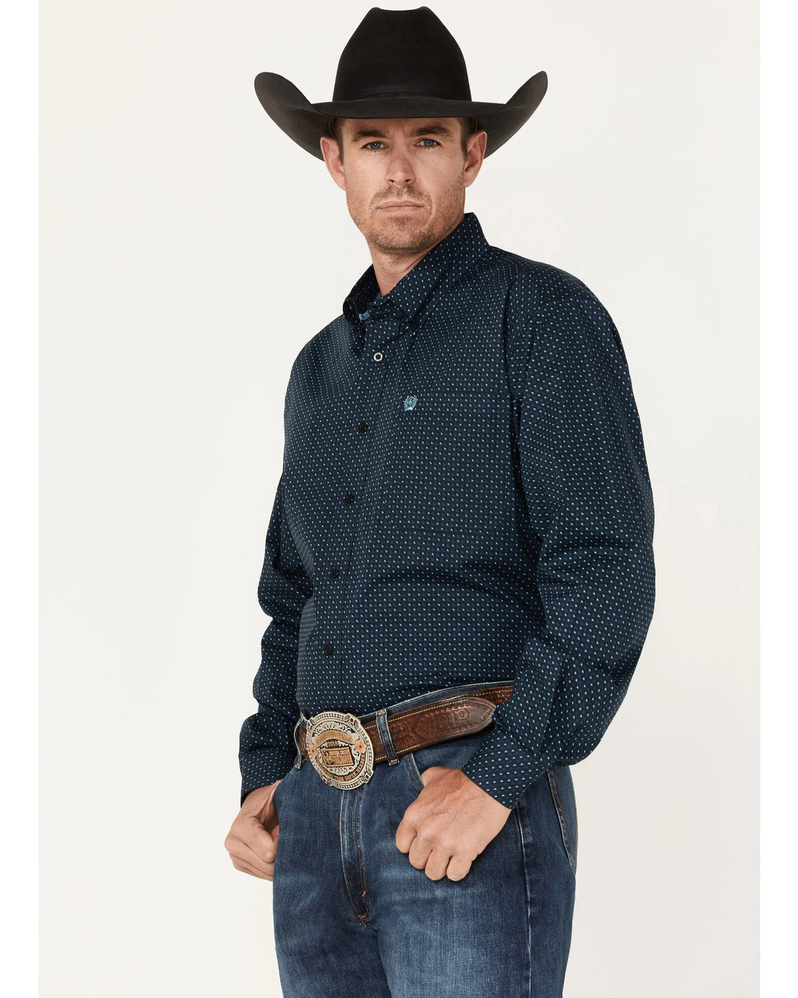 Cinch Men's Square Navy Stretch Geo Print Long Sleeve Button-Down Western Shirt 2 Cinch Men's Square Navy Stretch Geo Print Long Sleeve Button-Down Western Shirt - Image 2