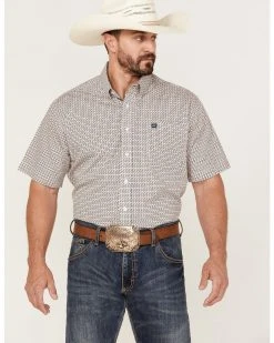 Cinch Men's Zig-Zag Pink Print Short Sleeve Button-Down Western Shirt