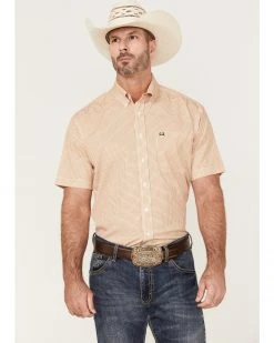 Cinch Men's Arena Flex White & Orange Geo Print Short Sleeve Button-Down Western Shirt  -Cinch Shop 2000364042 100 P1 1
