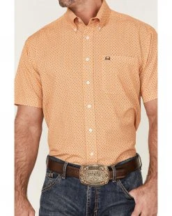 Cinch Men's Arena Flex Orange Geo Print Short Sleeve Button-Down Western Shirt  -Cinch Shop 2000364043 800 P3