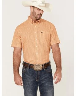 Cinch Men's Arena Flex Orange Geo Print Short Sleeve Button-Down Western Shirt - Big