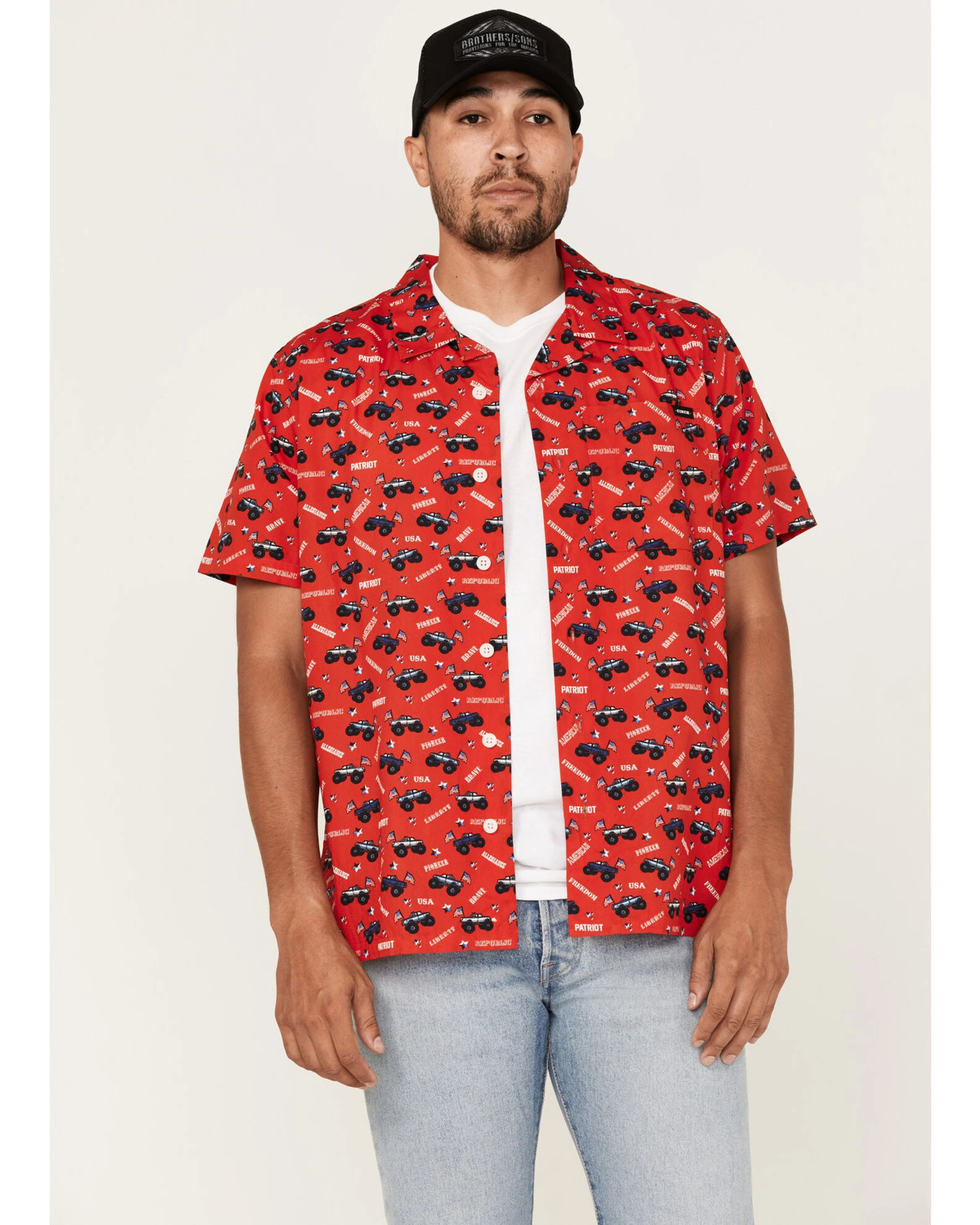 Cinch Men's Camp Trailblazer Red Truck Print Short Sleeve Button-Down Western Shirt 1 Cinch Men's Camp Trailblazer Red Truck Print Short Sleeve Button-Down Western Shirt