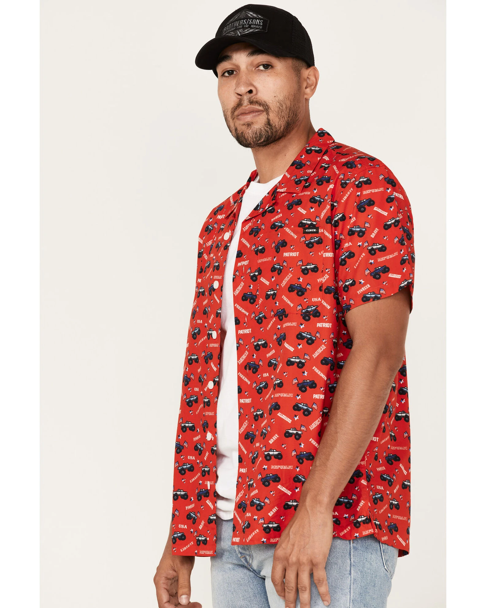 Cinch Men's Camp Trailblazer Red Truck Print Short Sleeve Button-Down Western Shirt 2 Cinch Men's Camp Trailblazer Red Truck Print Short Sleeve Button-Down Western Shirt - Image 2