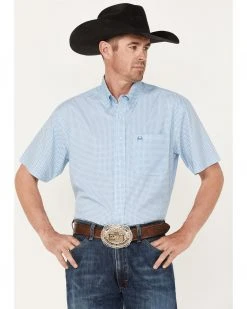 Cinch Men's Arena Flex Light Blue Small Check Short Sleeve Western Shirt