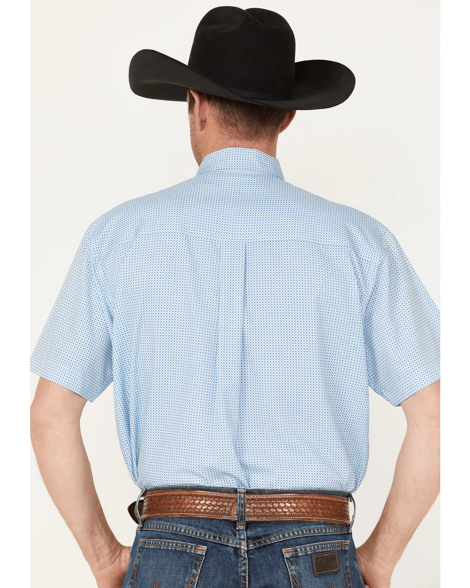 Cinch Men's Arena Flex Light Blue Small Check Short Sleeve Western Shirt 4 Cinch Men's Arena Flex Light Blue Small Check Short Sleeve Western Shirt - Image 4