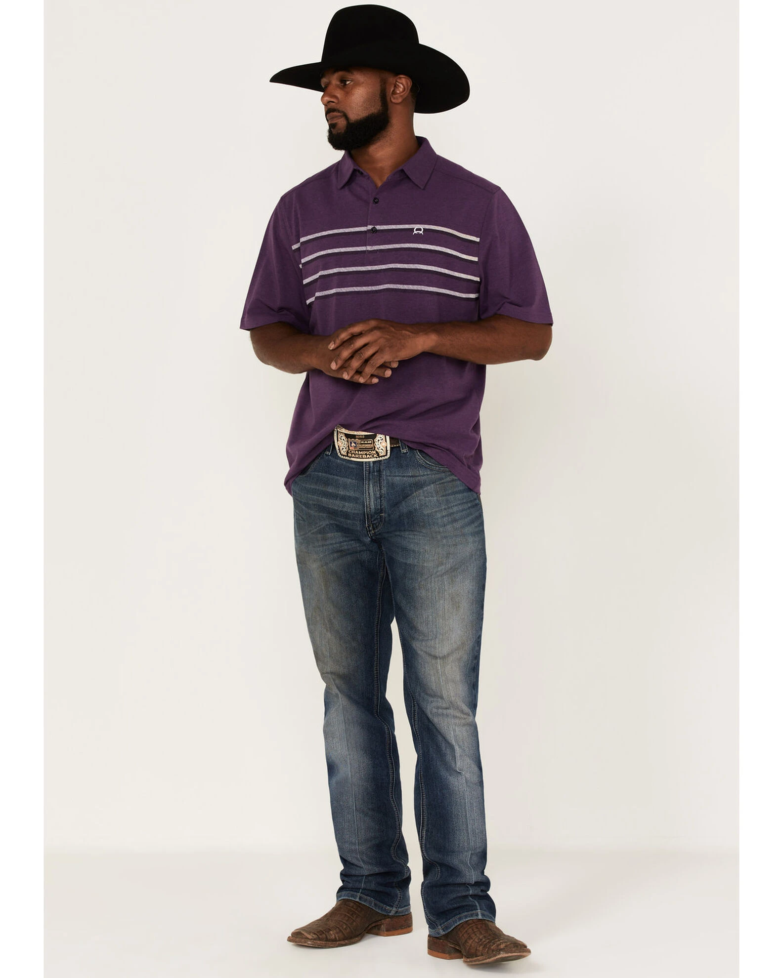 Cinch Men's Arena Flex Purple Chest Stripe Short Sleeve Polo Shirt 2 Cinch Men's Arena Flex Purple Chest Stripe Short Sleeve Polo Shirt - Image 2
