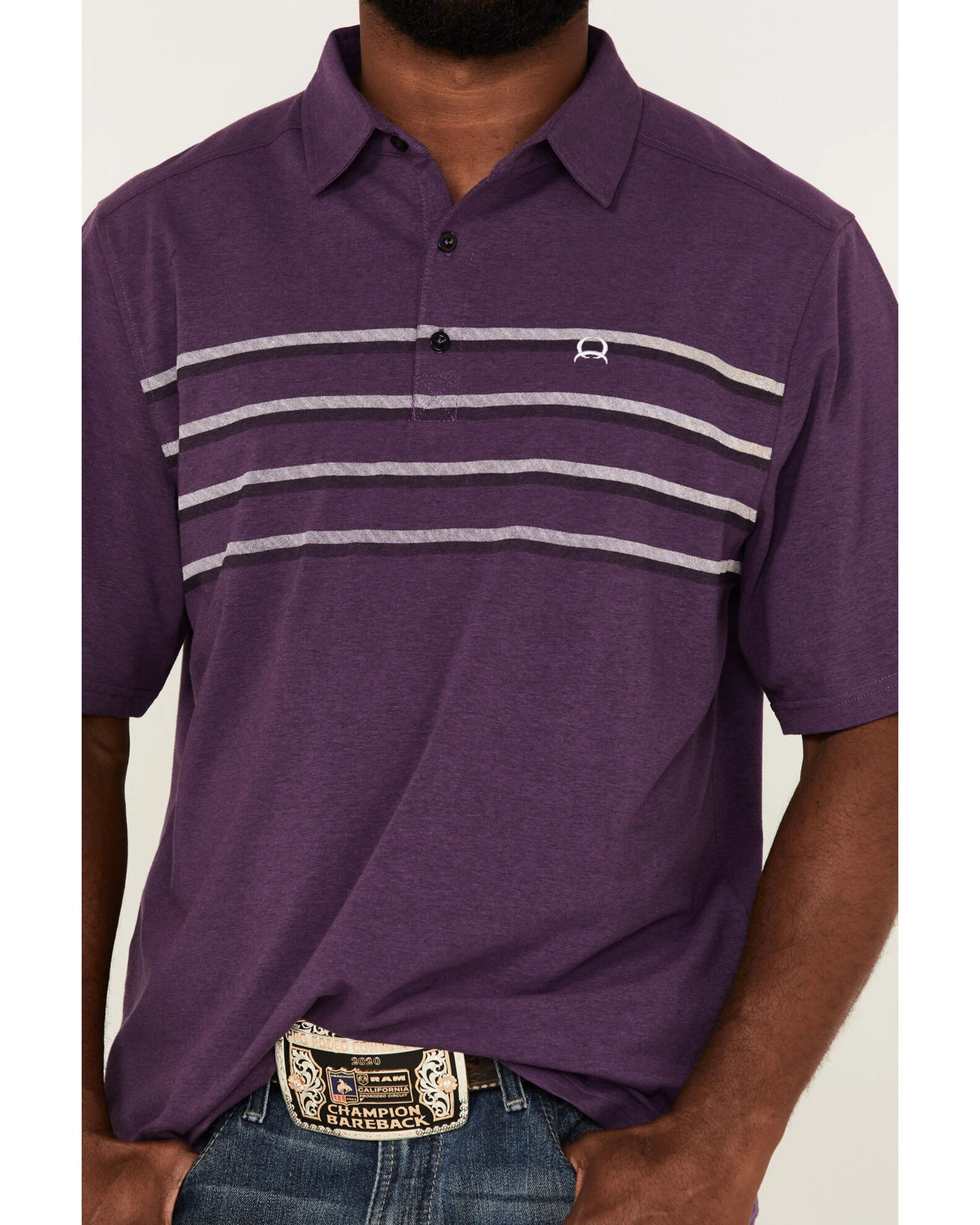 Cinch Men's Arena Flex Purple Chest Stripe Short Sleeve Polo Shirt 3 Cinch Men's Arena Flex Purple Chest Stripe Short Sleeve Polo Shirt - Image 3