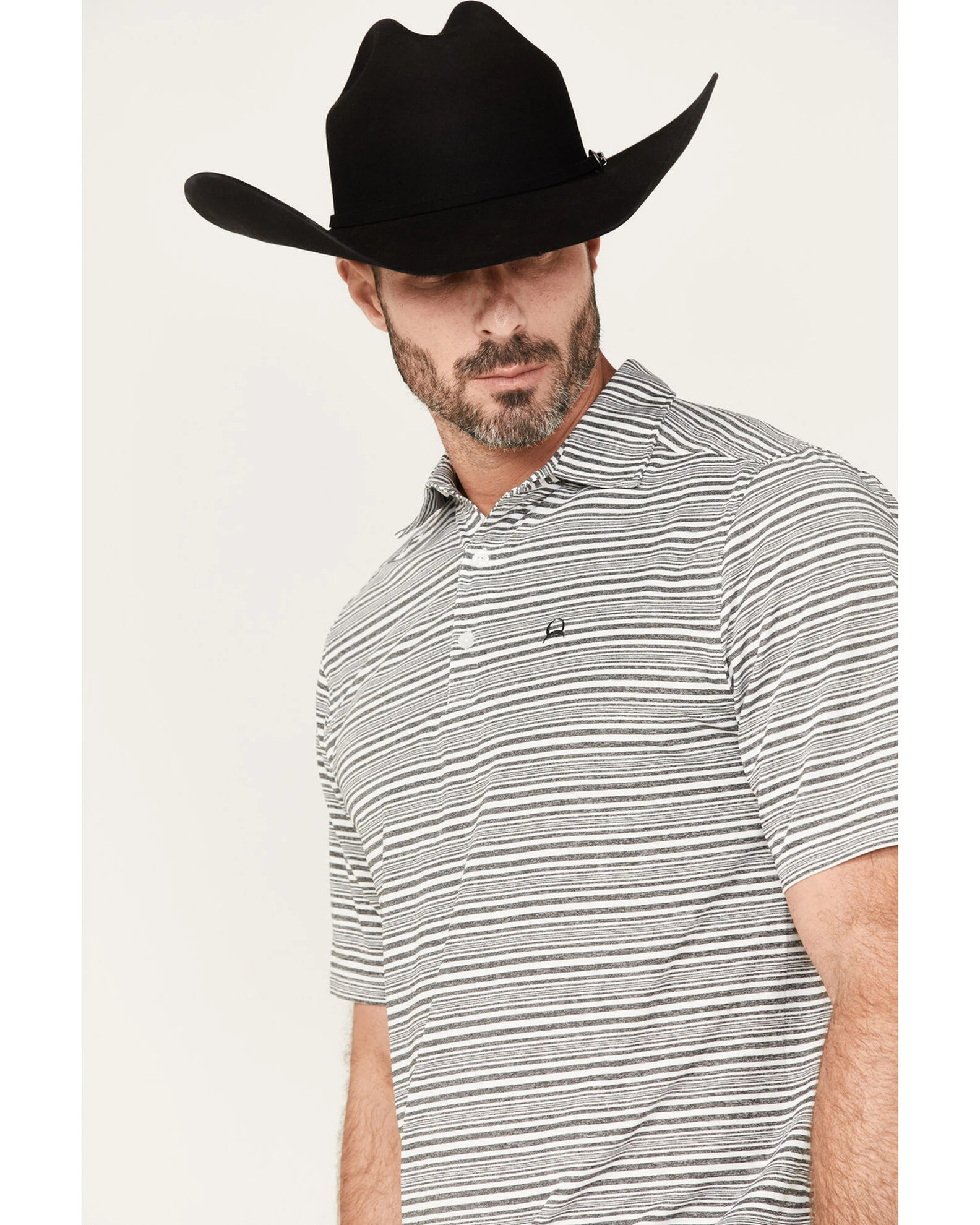 Cinch Men's Arena Flex Grey & White Stripe Short Sleeve Polo Shirt 2 Cinch Men's Arena Flex Grey & White Stripe Short Sleeve Polo Shirt - Image 2