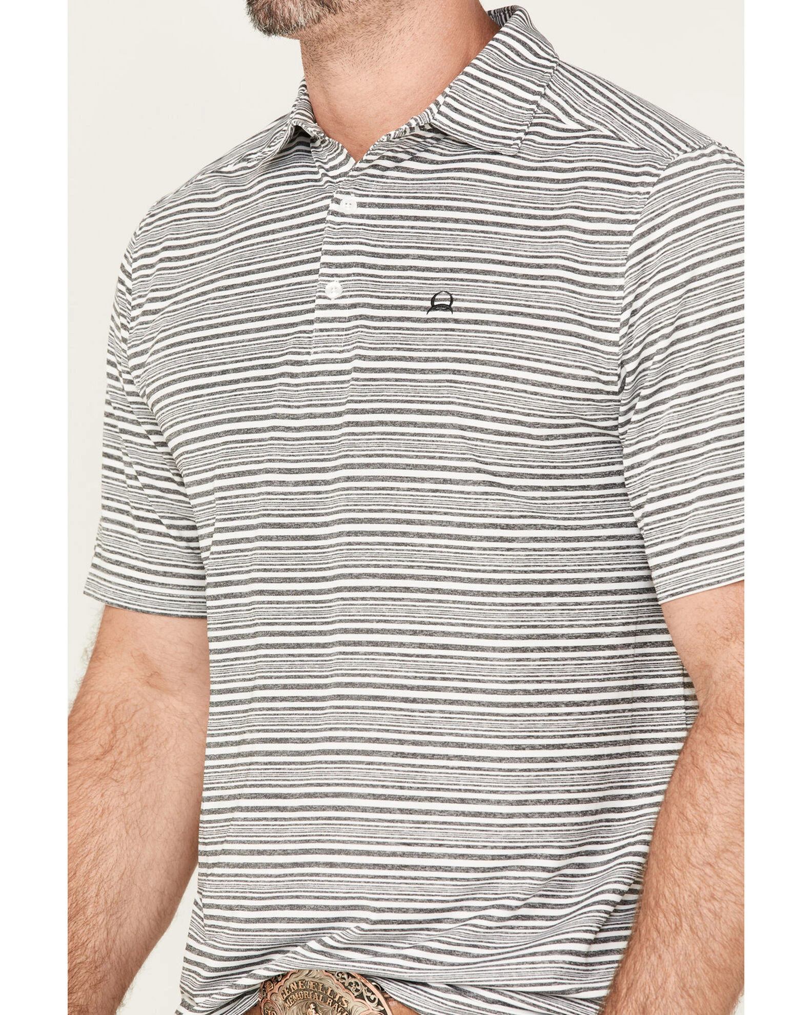 Cinch Men's Arena Flex Grey & White Stripe Short Sleeve Polo Shirt 3 Cinch Men's Arena Flex Grey & White Stripe Short Sleeve Polo Shirt - Image 3