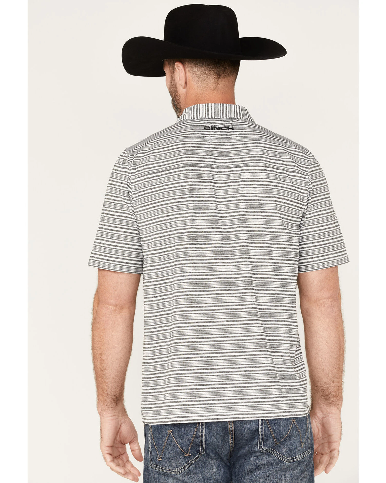 Cinch Men's Arena Flex Grey & White Stripe Short Sleeve Polo Shirt 4 Cinch Men's Arena Flex Grey & White Stripe Short Sleeve Polo Shirt - Image 4