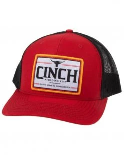 Cinch Men's Red Down Home Grown Logo Patch Mesh-Back Trucker Cap 