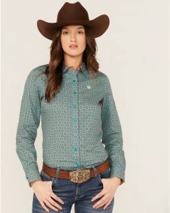 Cinch Women's Geo Print Long Sleeve Button-Down Western Shirt Multi