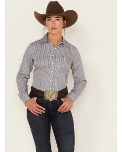 Cinch Women's Striped Geo Print Long Sleeve Button-Down Shirt Green -Cinch Shop 2000373451 300 P1 1