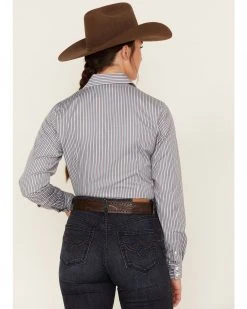 Cinch Women's Striped Geo Print Long Sleeve Button-Down Shirt Green -Cinch Shop 2000373451 300 P3