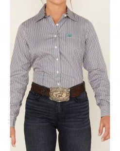 Cinch Women's Striped Geo Print Long Sleeve Button-Down Shirt Green -Cinch Shop 2000373451 300 P4