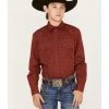 Cinch Boys' Dotted Geo Print Long Sleeve Western Snap Shirt Burgundy