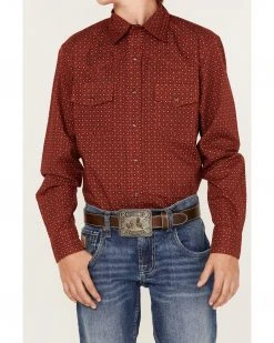 Cinch Boys' Dotted Geo Print Long Sleeve Western Snap Shirt Burgundy -Cinch Shop 2000373457 640 P3