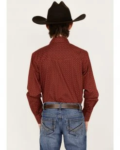 Cinch Boys' Dotted Geo Print Long Sleeve Western Snap Shirt Burgundy -Cinch Shop 2000373457 640 P4