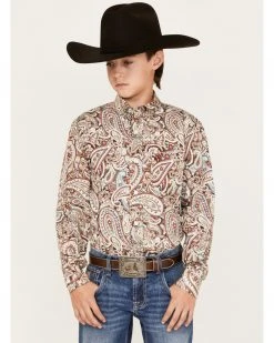 Cinch Boys' Paisley Print Long Sleeve Button-Down Shirt Multi
