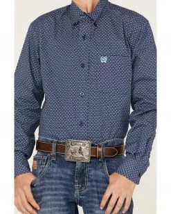 Cinch Boys' Dotted Print Long Sleeve Button-Down Shirt Blue -Cinch Shop 2000373460 400 P3