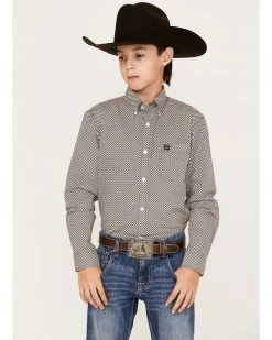 Cinch Boys' Dotted Geo Print Long Sleeve Button-Down Shirt Multi