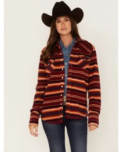 Cinch Women's Serape Stripe Fleece Western Snap Shacket Red