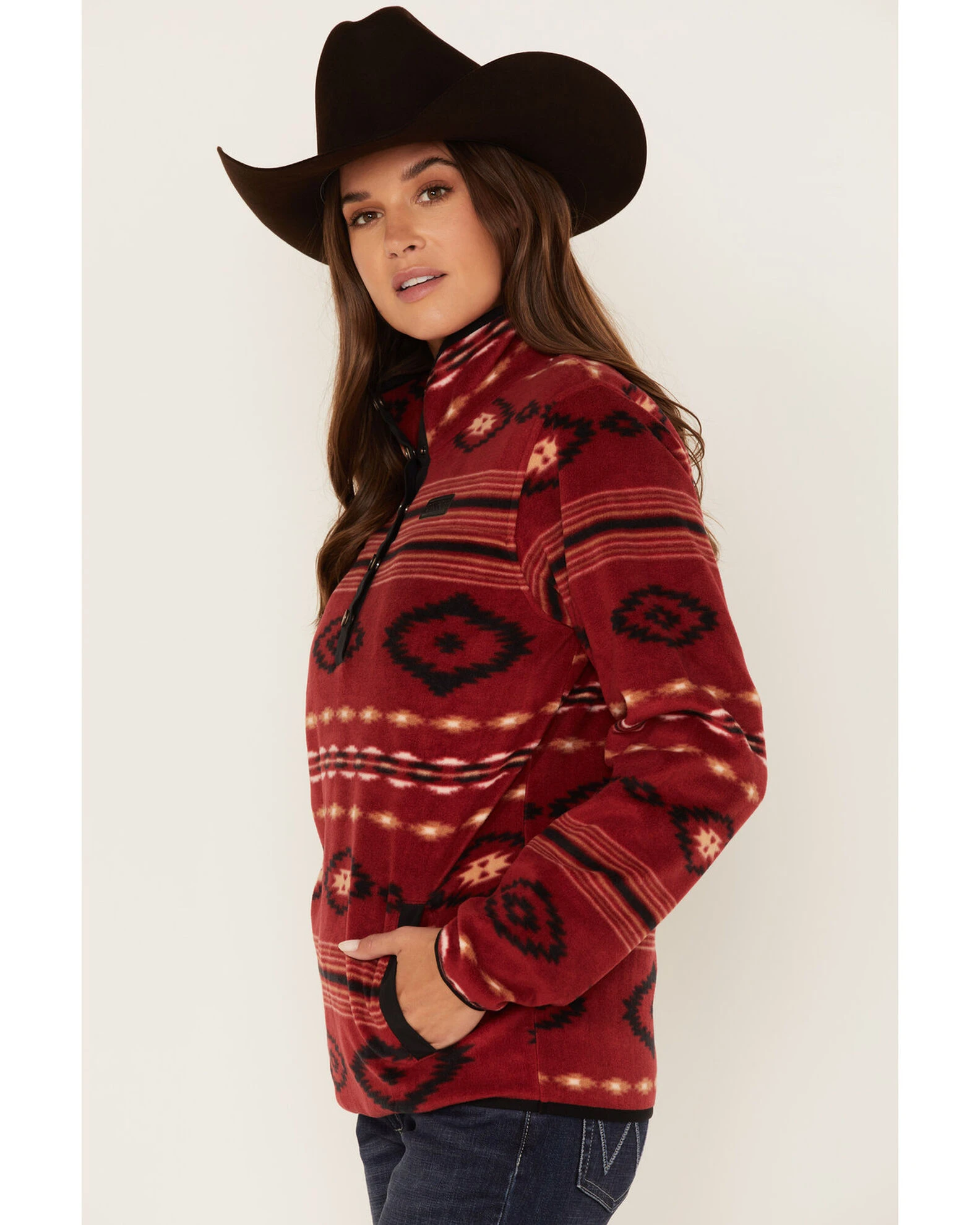 Cinch Women's Southwestern Print Fleece Sweater Red 2 Cinch Women's Southwestern Print Fleece Sweater Red - Image 2