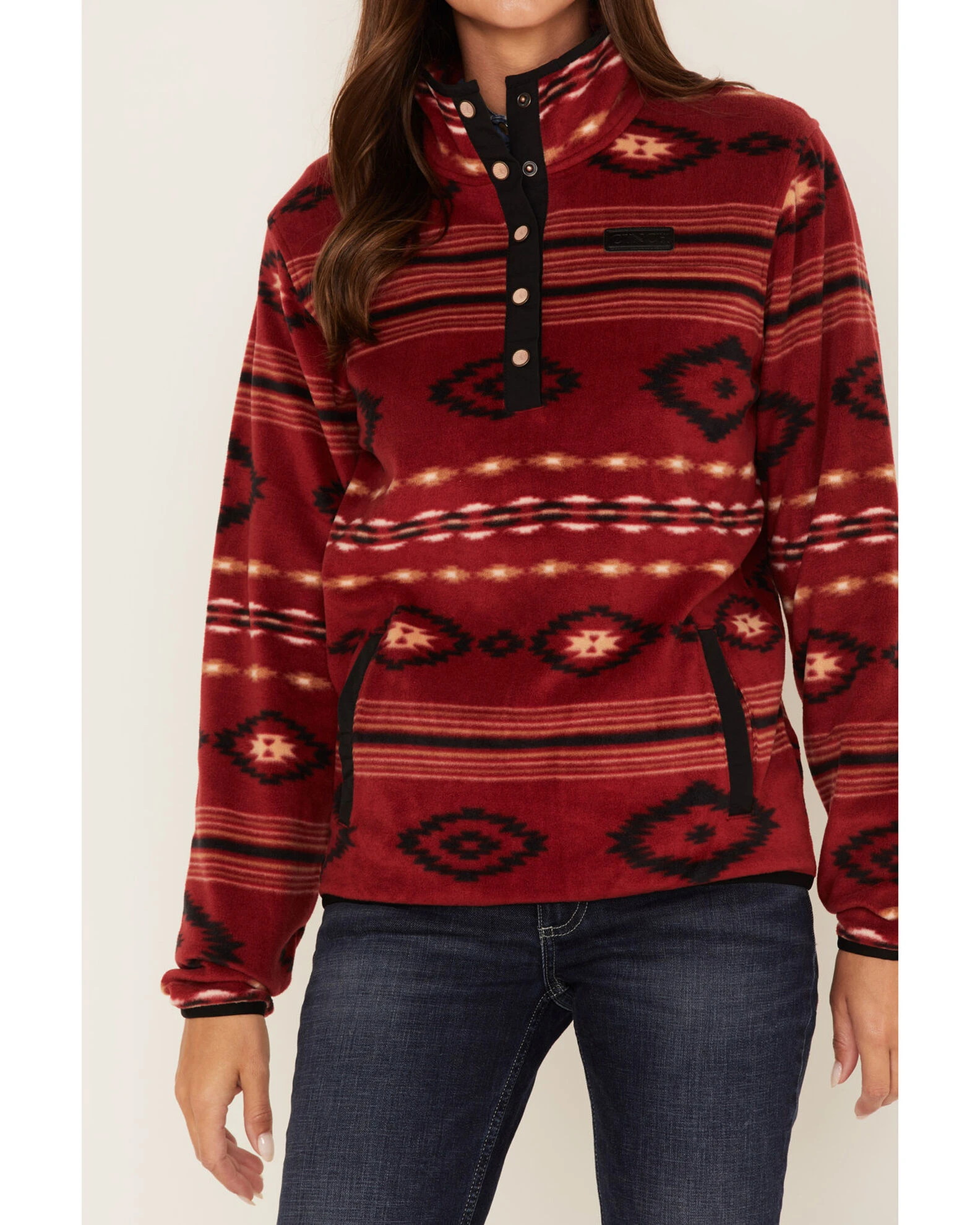 Cinch Women's Southwestern Print Fleece Sweater Red 3 Cinch Women's Southwestern Print Fleece Sweater Red - Image 3