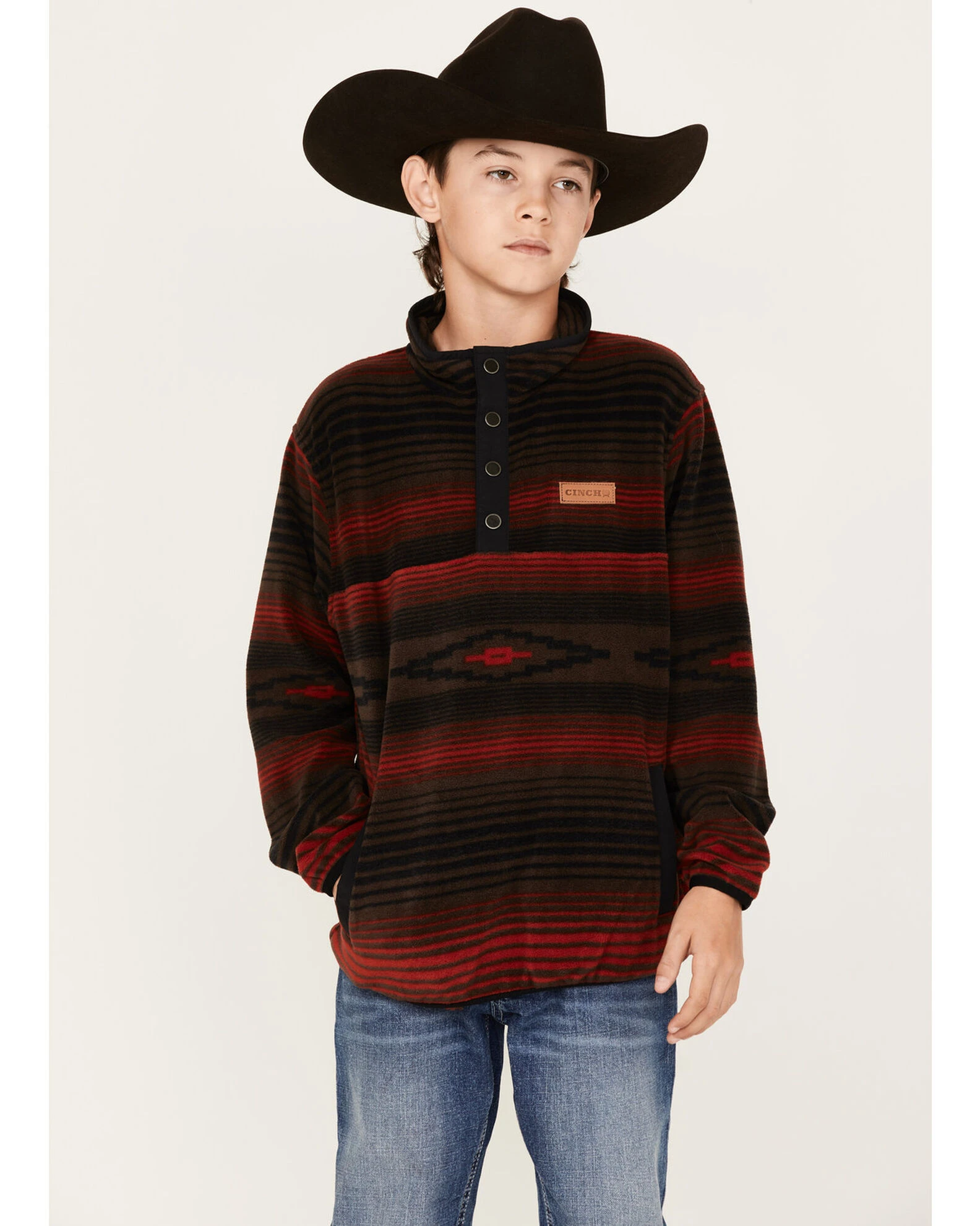 Cinch Boys' Southwestern Stripe Print Fleece Pullover Brown 1 Cinch Boys' Southwestern Stripe Print Fleece Pullover Brown