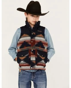 Cinch Boys' Southwestern Print Quilted Vest Blue
