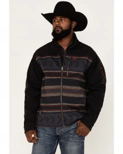 Cinch Men's Southwestern Color-Block Striped Logo Zip-Front Softshell CC Jacket  Black